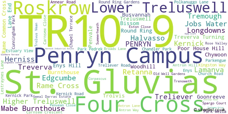 A word cloud for the TR10 9 postcode